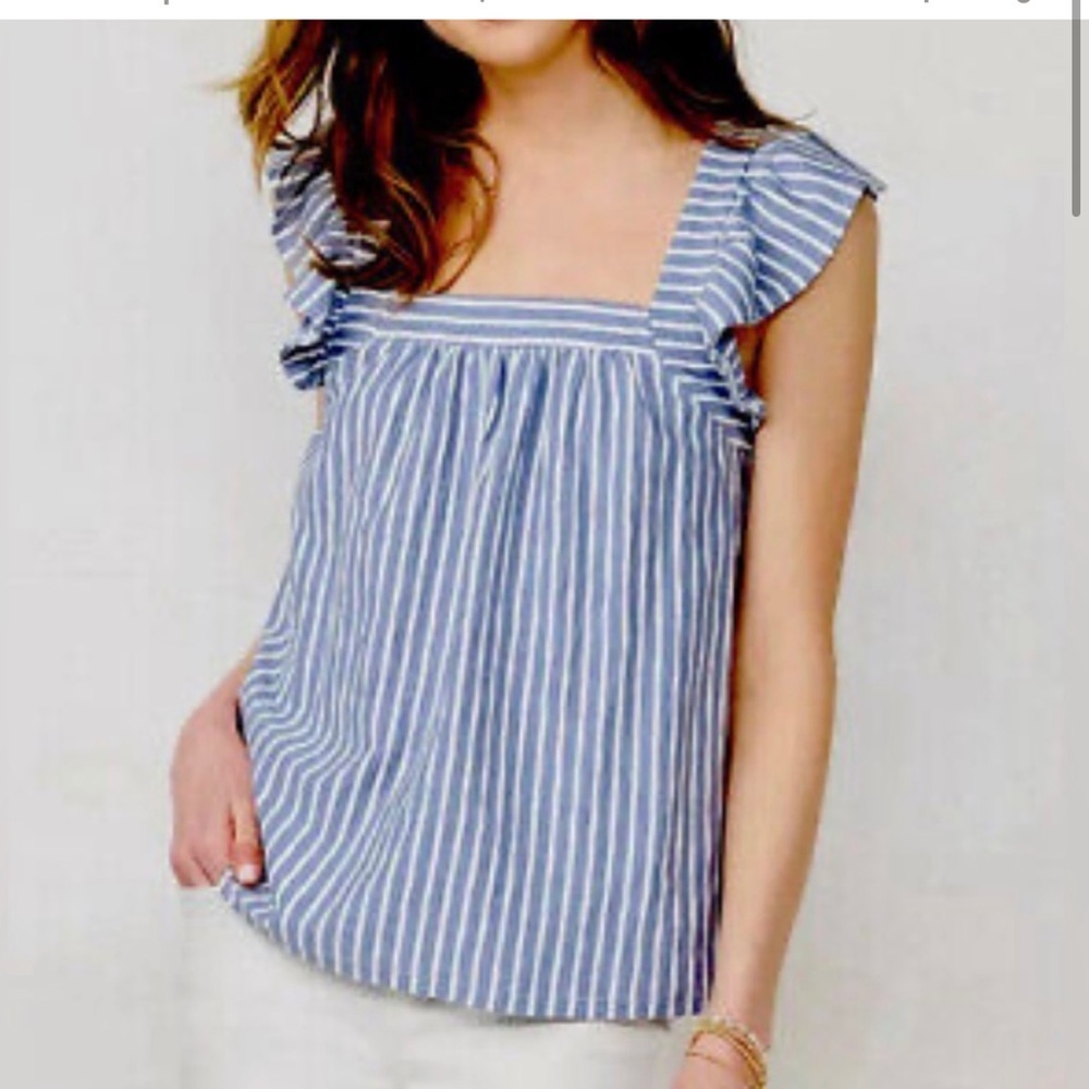 Lauren Conrad Med Blue & White Striped Ruffle Sleeve Tank Top Size XL